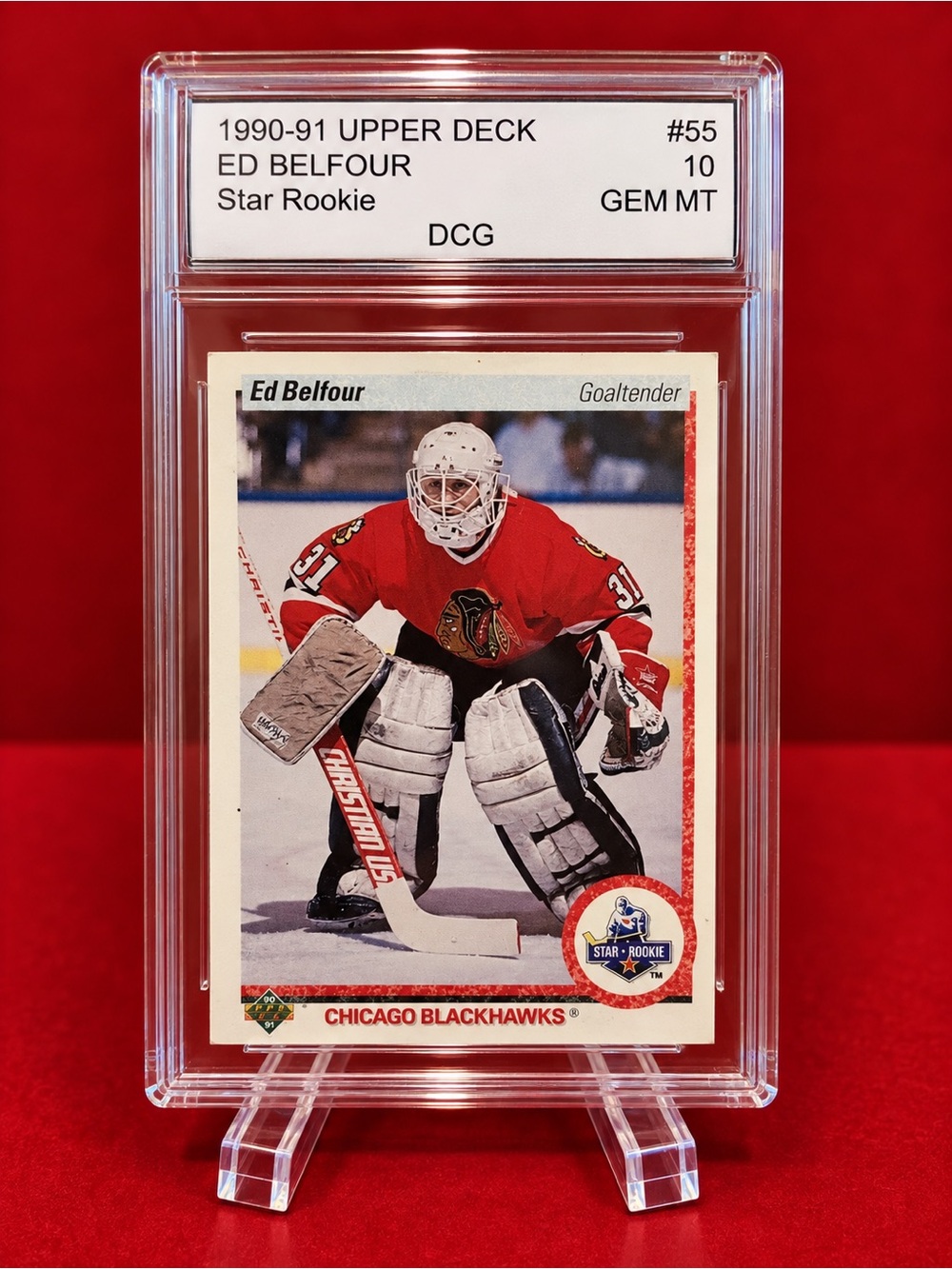 1990-91 Upper Deck Star Rookie Ed Belfour Hockey Card — Chicago Blackhawks